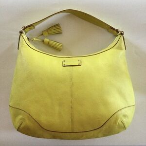 Kate Spade Yellow Pebble Leather Hobo Shoulder Zipper Handbag tassel Zipper